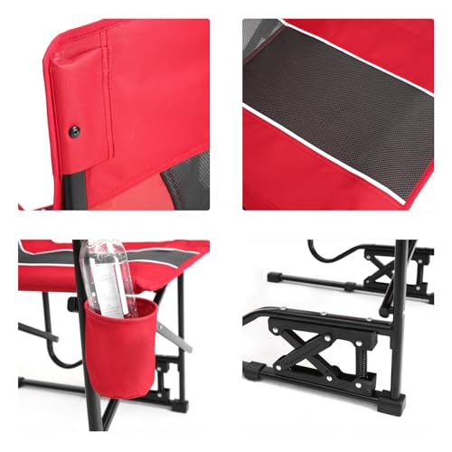 MATONELL Portable Folding Rocker Camping Chair with Solid Armrests, Drink Holder, Comfortable Backrest - 250 lbs Capacity & Spring - Action Rocking Technology​ (Red) - Thumbnail 6