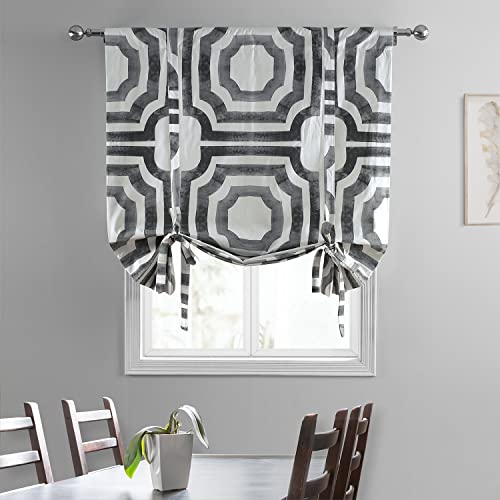 Image of HPD Half Price Drapes Room Darkening Tie Up Curtains 46 X 63 Inch Mecca Printed Cotton Window Roll Up Balloon Curtain for Living Room, Kitchen PRTW-TUD23A-63 (1 Panel), Mecca Steel