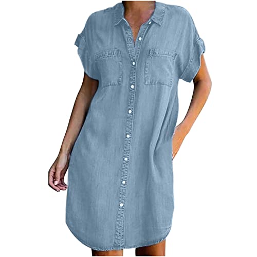 NaRHbrg Summer Denim Dress for Womens Cap Sleeveless Jean Shirt Dresses  Juniors Loose Button Down Long Tunic Tops at Amazon Women's Clothing store
