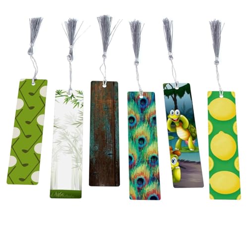 Marque-pages forêt de bambou vert avec pompons pour livre scolaire (Lot de 6)