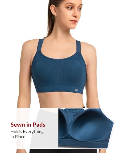 Image of Yvette Criss Cross Adjustable High Impact Running Bra | Pickleball Tennis, Big Bust Plus Size, Adjustable Strap, Wireless Sewn in Pads, No Bounce, Full Coverage, Moisture-Wicking