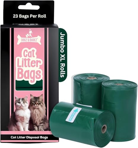 Image of Dogz & Dudez Cat Litter Disposal Bags - 60 Leakproof Odour-Control Bags (3 Rolls of 20) - 9 inch x 16 inch Extra-Thick Waste Bags for Litter Cleanup