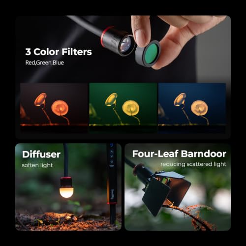 Image of SmallRig RM 01B Macro LED Bendy Light for Fungi Photography, 1800K-7500K | Adjustable Beam Angle, OLED Screen, RGB Filters, Cold Shoe Adapter, Clamp, Diffuser, Barn Door, Stake, IP54 Rating - 6225