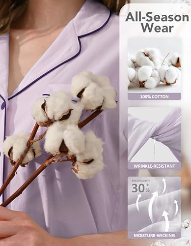 Image of NAP BOUND 100% Cotton Pajamas for Women Sets 2 Pieces Pjs Button short sleeves with Pockets Soft Sleepwear Loungewear XS-XXL