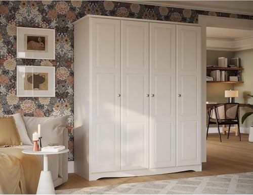 Solid Wood Regal Wardrobe with Doors and Clothing Rod