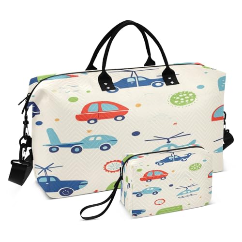 Travel Duffle Bag Weekender Bags Overnight Bag with Toiletry Bag Gym Duffel Bag Blue Air Plant Red Car for Travel Business Trips Sport