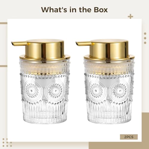 Image of 2 PCS Golden Foaming Soap Dispensers, Unique Glass Foam Soap Dispenser, 300 ml Refillable Liquid Soap Dispenser for Kitchen Bathroom
