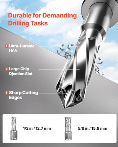 Image of VEVOR Magnetic Drill, 1450W Motor 1.6 in Boring Diameter, 2810 lbf Portable Electric Mag Drill Press, with 2 Coring Bits, Variable Speed, Drilling Machine for Metal Surface, Home Improvement Industry