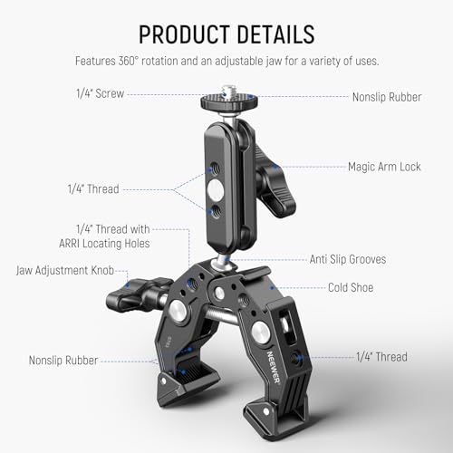 NEEWER Super Clamp Magic Arm Camera Mount with Phone Holder Action Cam Adapter Ball Heads 1/4