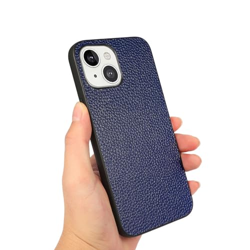 Coque iPhone 13 cuir véritable antichute rigide fine dark blue