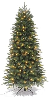 Best Artificial 6ft / 180cm Balsam Fir Pre Lit Christmas Tree With Real Feel PE Tips, Hinged With LED Lights