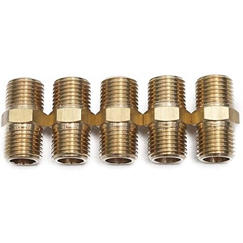 LTWFITTING Brass Pipe Hex Nipple Fitting 1/4 Male BSPT Air Fuel Water (Pack of 5) Cover