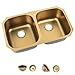 LQS 32” x 18” Gold Kitchen Sink, Undermount Kitchen Sinks, 50/50 Double Bowl Stainless Steel Sinks with Accessories