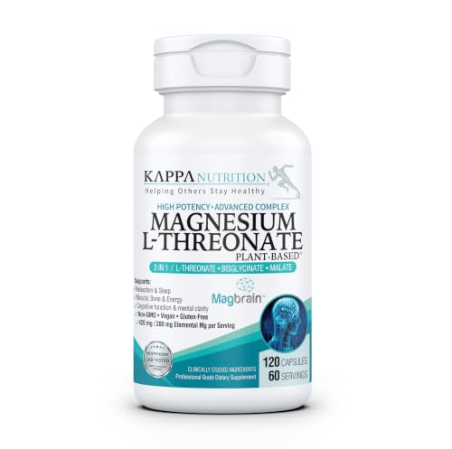 Kappa Nutrition Powered by Magbrain Magnesium L-Threonate Plant-Based 420mg Elemental Magnesium (3 Capsules) from 2 253mg 120 Vegan Capsules Brain Sleep & Muscle Support.