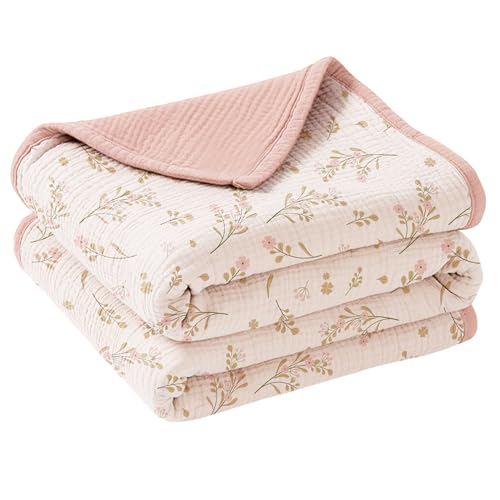 Image of Konssy Muslin Baby Blankets, Super Soft 100% Cotton Crib Blanket | Soft Lightweight Nursery Swaddling Wrap for Girls Boys, Infant Toddler, 47 X 47 In, Floral