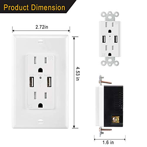 Usb Outlet 4 Pack, Alleasy Dual High Speed Usb Wall Outlet With Duplex 15Amp Tamper Resistant Receptacle And 4.2A Usb Outlet, Ul Listed #TOP6