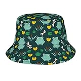 Funny Frogs Pond Plants Dark Green Bucket Hats Fashion Sun Cap Packable Outdoor Fisherman Hat for Women and...