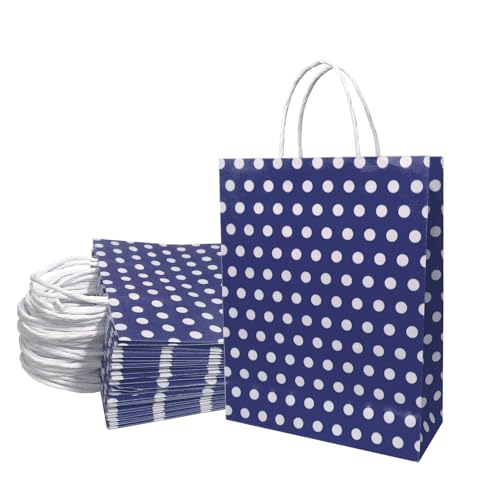 Image of Aakriti Paper Gift Bags with Handles Polka Dot Paper Party Favor Bags for Kid's Birthday Baby Shower Wedding Festivals Holiday Party (10 x8x3 Inch (Pack of 10), Gift Bags Polka Dot Blue)