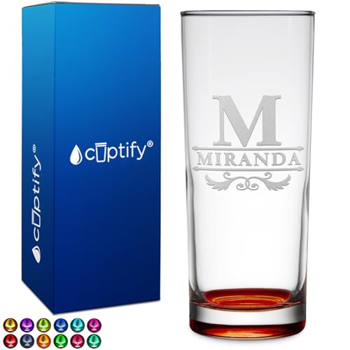 Personalized Highball 10.5 oz with Orange Bottom, Custom Tall Collins Glass, Straight up Mixed Drink Cocktail - Initial with Name Gift