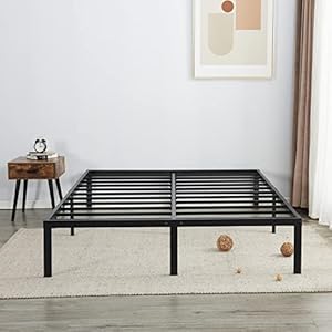 Full Size Bed Frame Metal 14 Inch Platform Base with Storage Heavy Duty with Steel Slats Easy Assembly Noise Free No Need Box Spring Non-Slip,Black