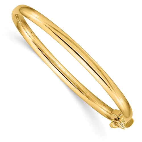14K Yellow Gold Polished Hinged Safety Clasp Bangle (L- 0.2 Inch,...