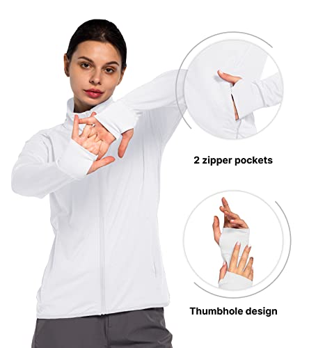 Women Upf 50+ Uv Sun Protection Shirt Long Sleeve Golf Light Jacket Spf Hiking Running Shirts With Zip Pockets White M #TOP2