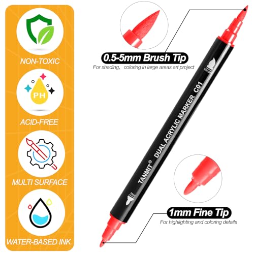 30 Colors Acrylic Paint Pens, Dual Tip Acrylic Paint Markers with Brush Tip and Fine Tip, Acrylic Pens for Rock Painting, Wood, Canvas, Stone, Glass, Ceramic,DIY Crafts Making Art Supplies - Thumbnail 2