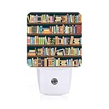 FSHVQKD Bookshelves Full of Books Night Light,Plug-in Night Lights with Dusk to Dawn Sensor for Stairway,Hallway,Bedroom Sleep Friendly Ideal for Women/Girls/Boys Gift,0.5w