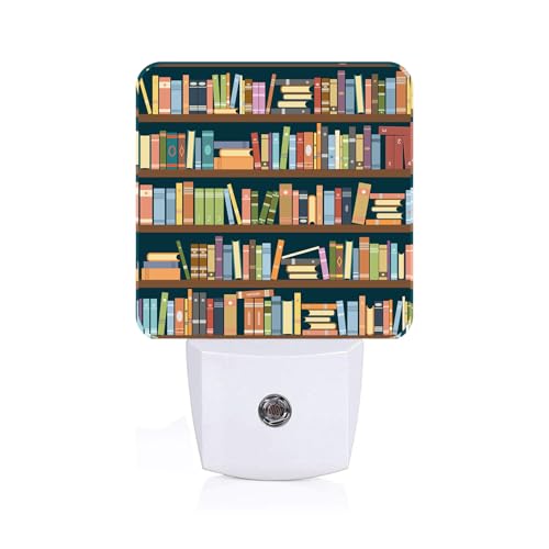 Image of Bookshelves Full of Books Night Light,Plug-in Night Lights with Dusk to Dawn Sensor for Stairway,Hallway,Bedroom Sleep Friendly Ideal for Women /Girls /Boys Gift,0.5w