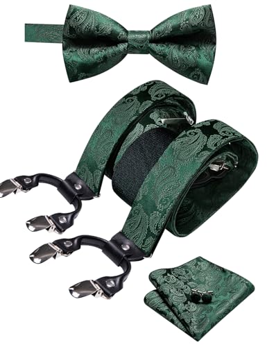 Image of YOHOWA Men Suspenders 6 Clips Strength Adjustable Y Braces Pre-Tied Bow Tie Set Formal Wedding Party
