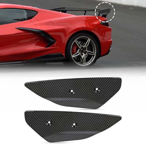 Bracingo Rear High Wing Spoiler Side Winglet fit for Chevy Corvette C8 Stingray Coupe Convertible 5VM with Factory Rear High Wing Spoiler 2020-2024 (Carbon Fiber Texture)