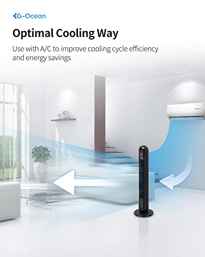 Tower Fan For Bedroom- 45" Oscillating Tower Fan With Remote, Bladeless Fans With 24H Timer, Cooling Fan, 3 Speeds, 3 Modes, Led Display, Standing Floor Fan For Bedroom Living Rooms Home Office, Black #TOP6