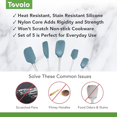 Tovolo Flex-Core Silikon-Spatel, 5er-Set, Edelstahlgriffe, blauer Schiefer – Ansicht 3