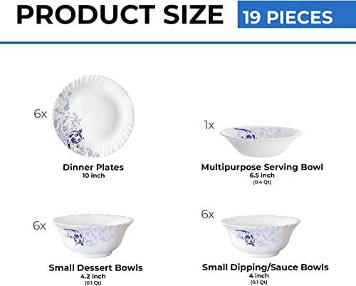 Borosil Gourmet Dinnerware Set For 6, 19 Pieces, White Dinner Plates And Bowls Sets, Chip Resistant Tempered Opal Glass, Stain Resistant, Dishwasher & Microwave Safe Dinner Set For Gifting, Serves 6 #TOP1