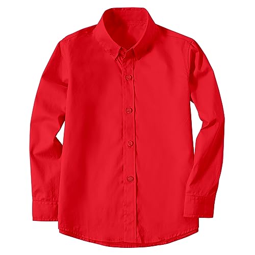 Image of Boys' Button Down Dress Shirts Kids Long Sleeve Solid Collared Uniform Shirt for Toddler Boy (Size 2T-20)