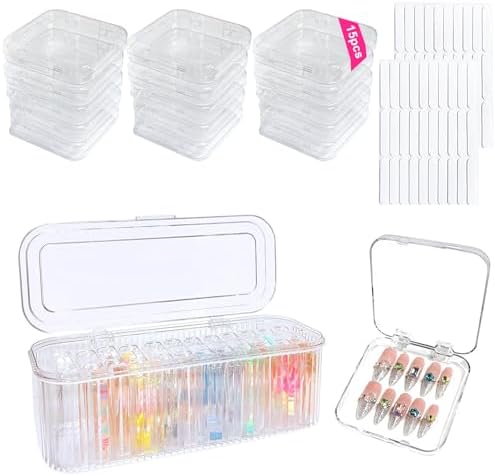 Press On Nail Organizer Box Kit,15 PCS Clear Press On Nail Storag...