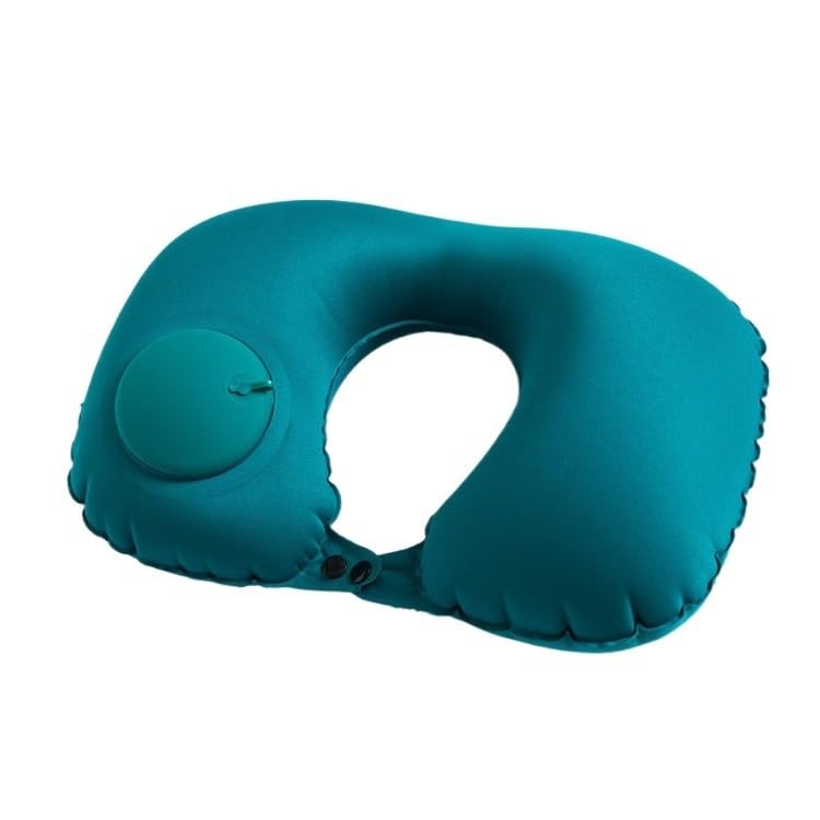 LOOQS Press-Type Inflatable U-Shaped Pillow, Foldable Head and Neck Support Pillow, Compact Portable Pillow, Airplane, Train, car, Office Neck Pillow (Color : Blue)