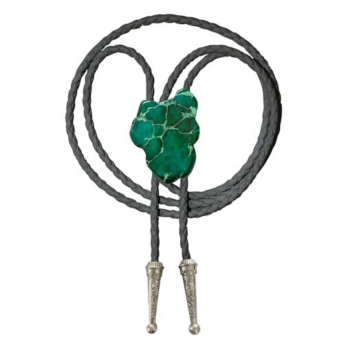 Image of Daisy Del Sol Bolo Tie Turquoise Stone Braided Vegan Faux Leather Silver Tips Handmade Necklace Adjustable Boho Western Jewelry