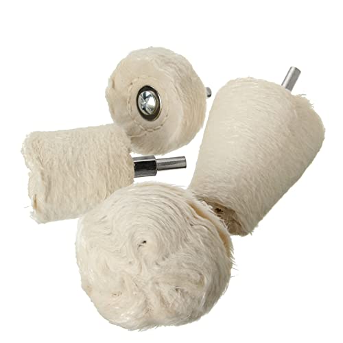 MATCEE Polishing Wheel for Drill Buffing Pad Wheel Kit 4Pcs White Flannelette Polishing Mop Wheel Grinding Head Polisher Tool with 1/4'' Hex Shafts for Manifold Aluminum Stainless Steel Chrome
