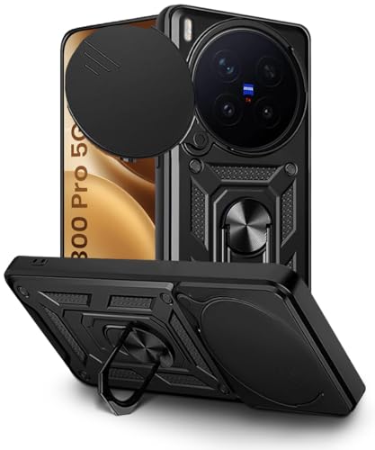 Image of WOW IMAGINE Tough Armor Bumper Mobile Back Case for Vivo X300 Pro 5G | Sliding Camera Cover | Shock Proof 360 Protection | Hybrid PC + TPU | Ring Holder with Kickstand - Black