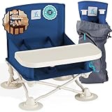 Hiccapop OmniBoost Travel Booster Seat with Tray for Baby | Folding Portable Baby Booster Seat for Dining Table, Camping, Beach, Grandmaβs | Tip-Free Design Straps to Kitchen Chairs - Booster Chair