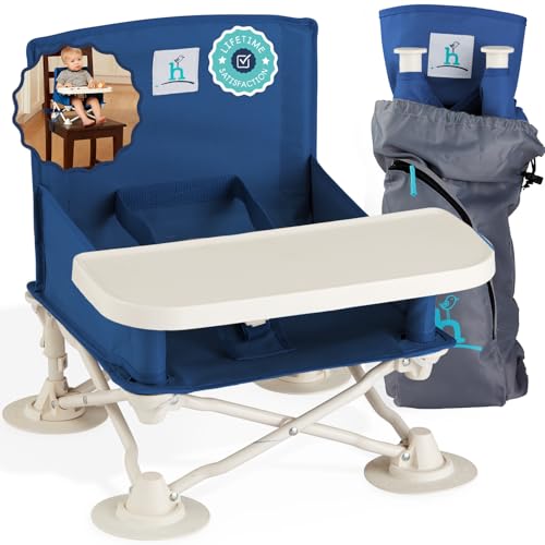 Image of Hiccapop OmniBoost Travel Booster Seat with Tray for Baby | Folding Portable Baby Booster Seat for Dining Table, Camping, Beach, Grandma’s | Tip-Free Design Straps to Kitchen Chairs - Booster Chair