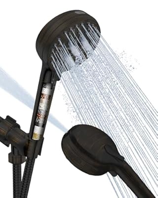 Filtered Shower Head with Handheld Oil Rubbed Bronze, BOWGER 6 Modes High Pressure Shower Heads with Power Wash and Hard Water Filter, Detachable Hand Held Showerhead Set with Extra Long Hose, ORB