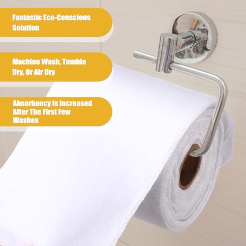 Image of FuWeave 60 Pack Reusable Toilet Paper No Tear Bidet Towels, White | Washable 11.8 inch x 4.3 inch Cotton Flannel Family Cloth Wipes with Snaps, Paperless Roll for Bathroom, Travel, Cleaning and Drying