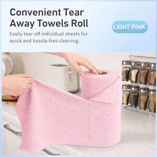 Image of Microfiber Cleaning Cloth Roll, Reusable Tear Away Microfiber Towels,Washable, Ultra Absorbent, Rags Cleaning, Dishcloths, Cleaning Cloth for Car, Home or Kitchen. (LIGHT PINK, 25cm X 25cm)