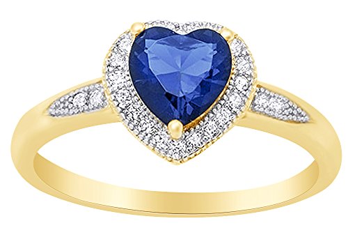 AFFY Heart Shape Simulated Blue Sapphire & Cubic Zirconia Halo Promise Ring in 14k Gold Over Sterling Silver
