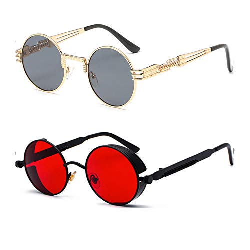 Image of PROUDDEMON Retro Gothic Steampunk Sunglasses for Women Men Round Lens Metal Frame