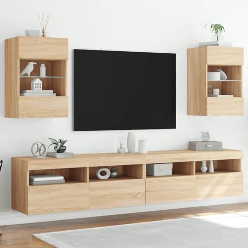 Homgoday Holz TV-Wandschrank mit RGB-LED-Beleuchtung & Stauraum,...