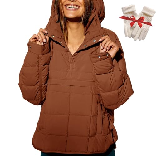 Women's Oversized Hooded Puffer Jacket Quilted Lightweight Winter Warm Pullover Padded Hoodies Coat, Fall Winter Warm Coat