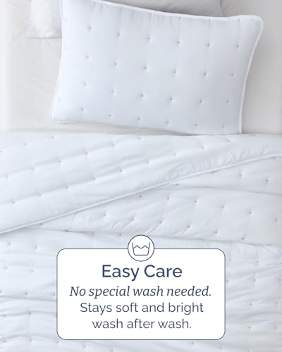 Image of Quilts Twin Size - Bedspread for Twin Size - Lightweight Comforter Set - Quilt Bedding Set for All-Seasons - Ultra Soft, Breathable & Comfy - Summer Coverlet with 1 Pillow Sham - 68 inch x 86 inch, White
